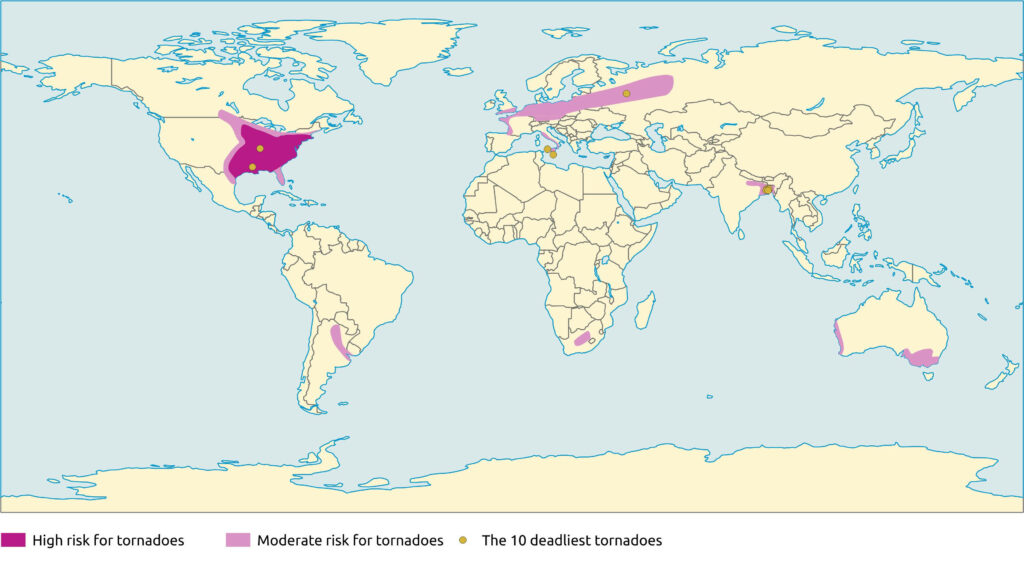 World Tornado Risk Map and Top 10 Deadliest Tornadoes