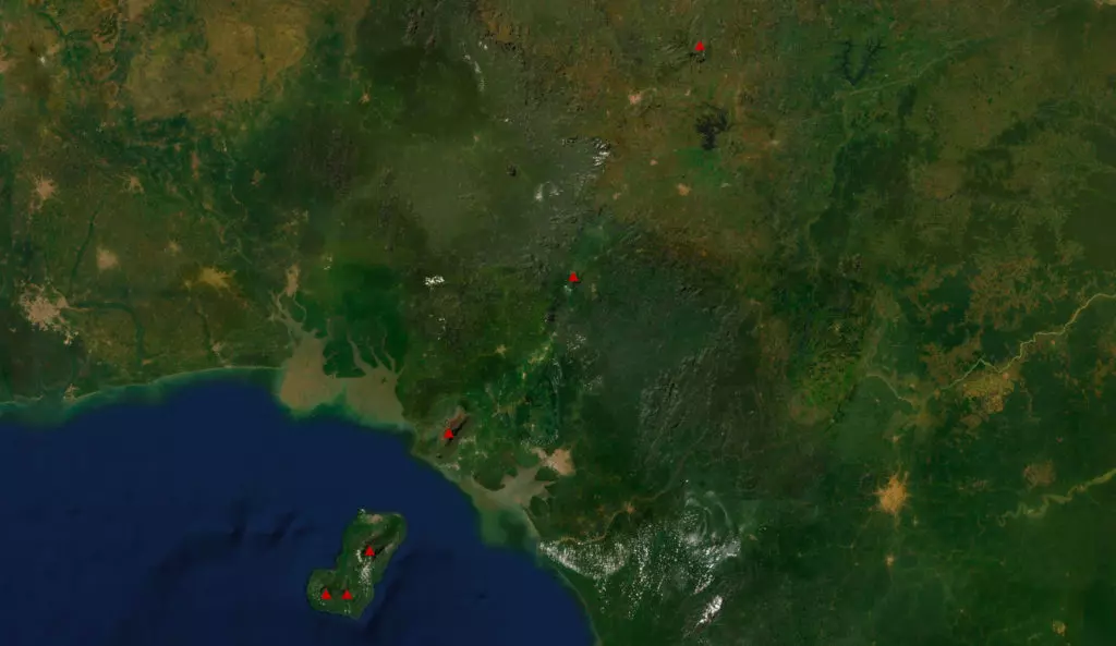 Satellite map displaying the alignment of hot spots in Cameroon